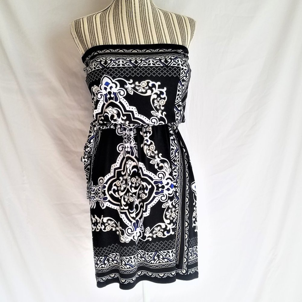 WHBM Strapless Border Satiny Dress With Waist Tie